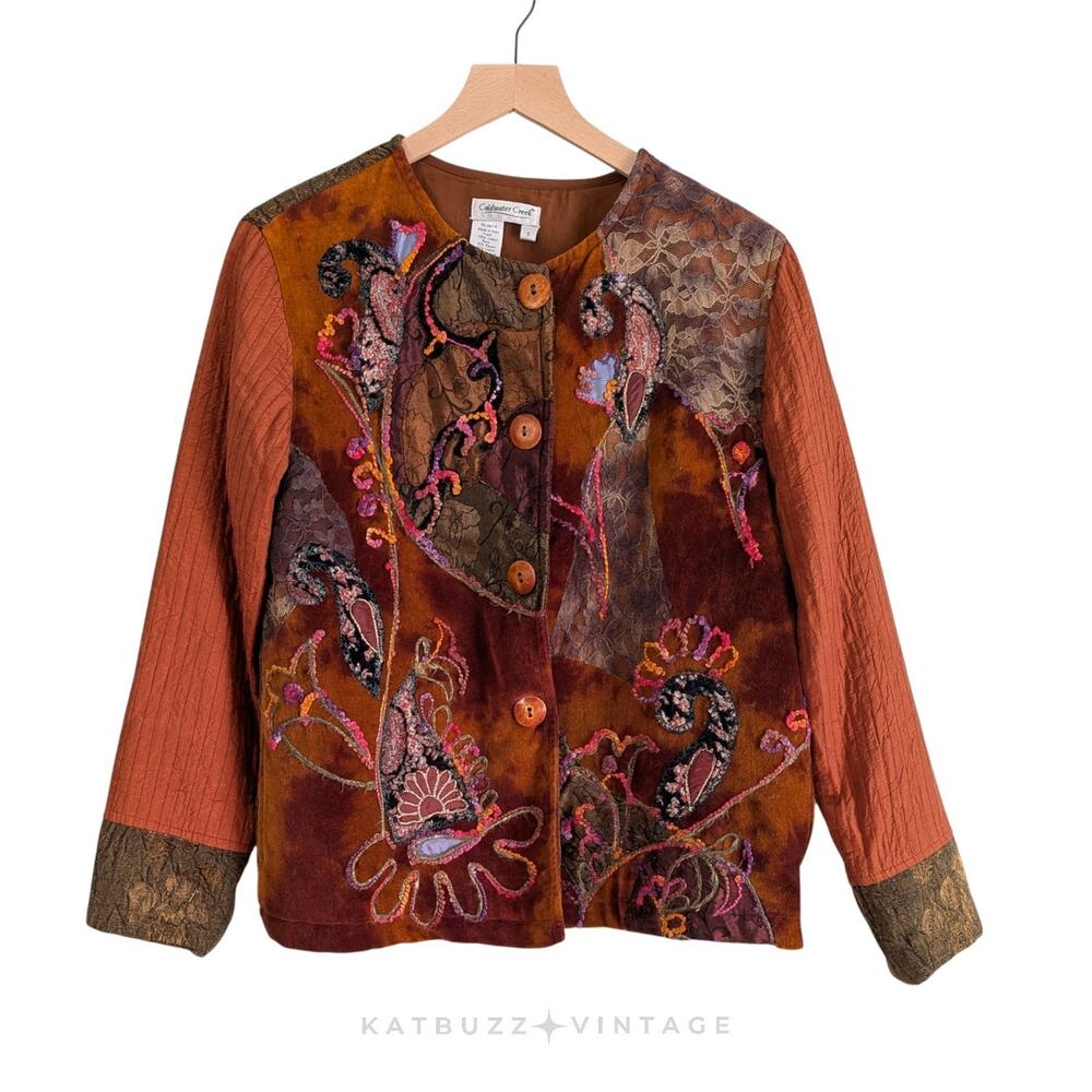 Coldwater Patchwork Blazer Jacket S Orange Artsy … - image 2